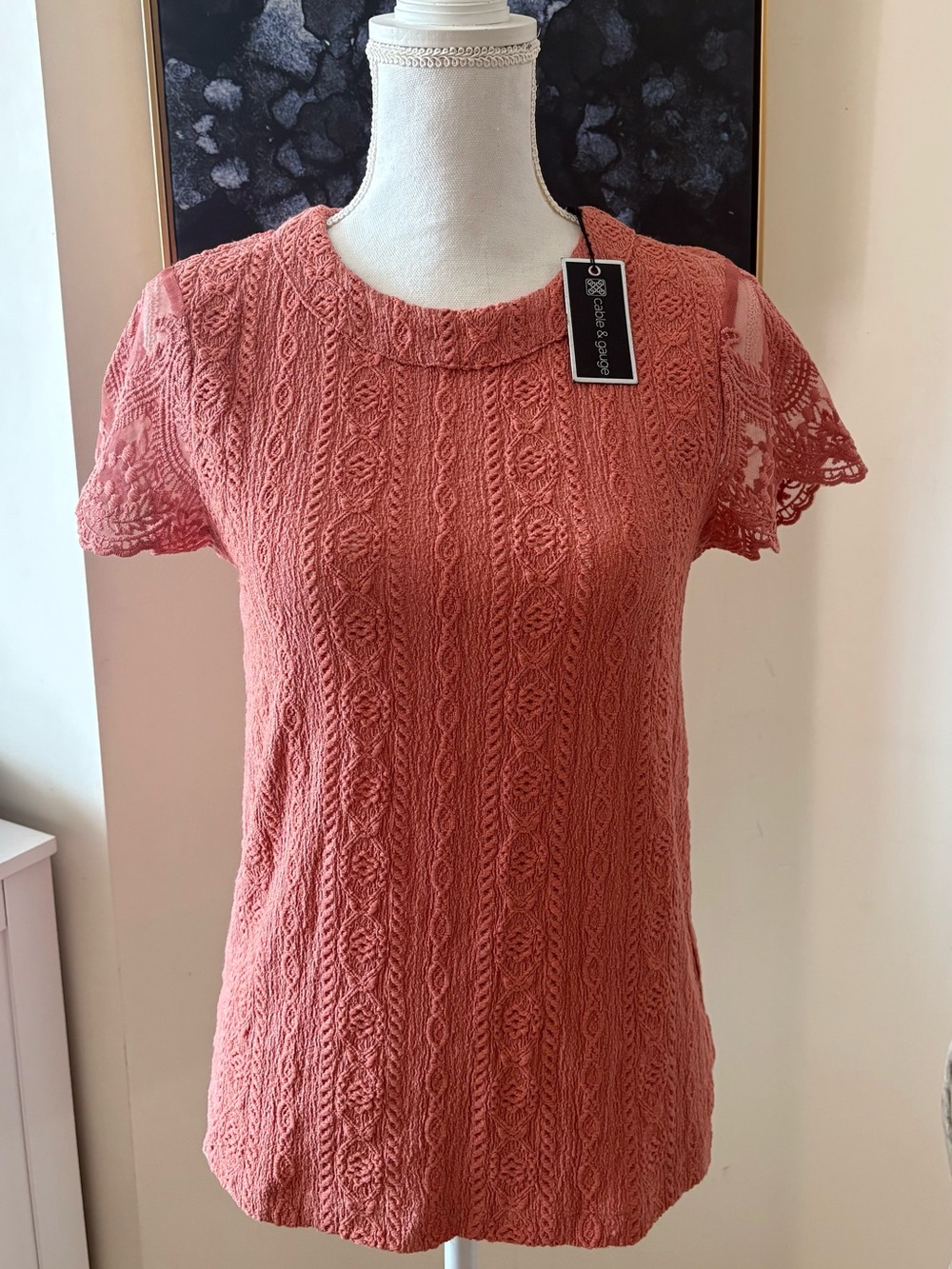 Chelsea & Violet Dusty Coral Lace Short Sleeve Blouse